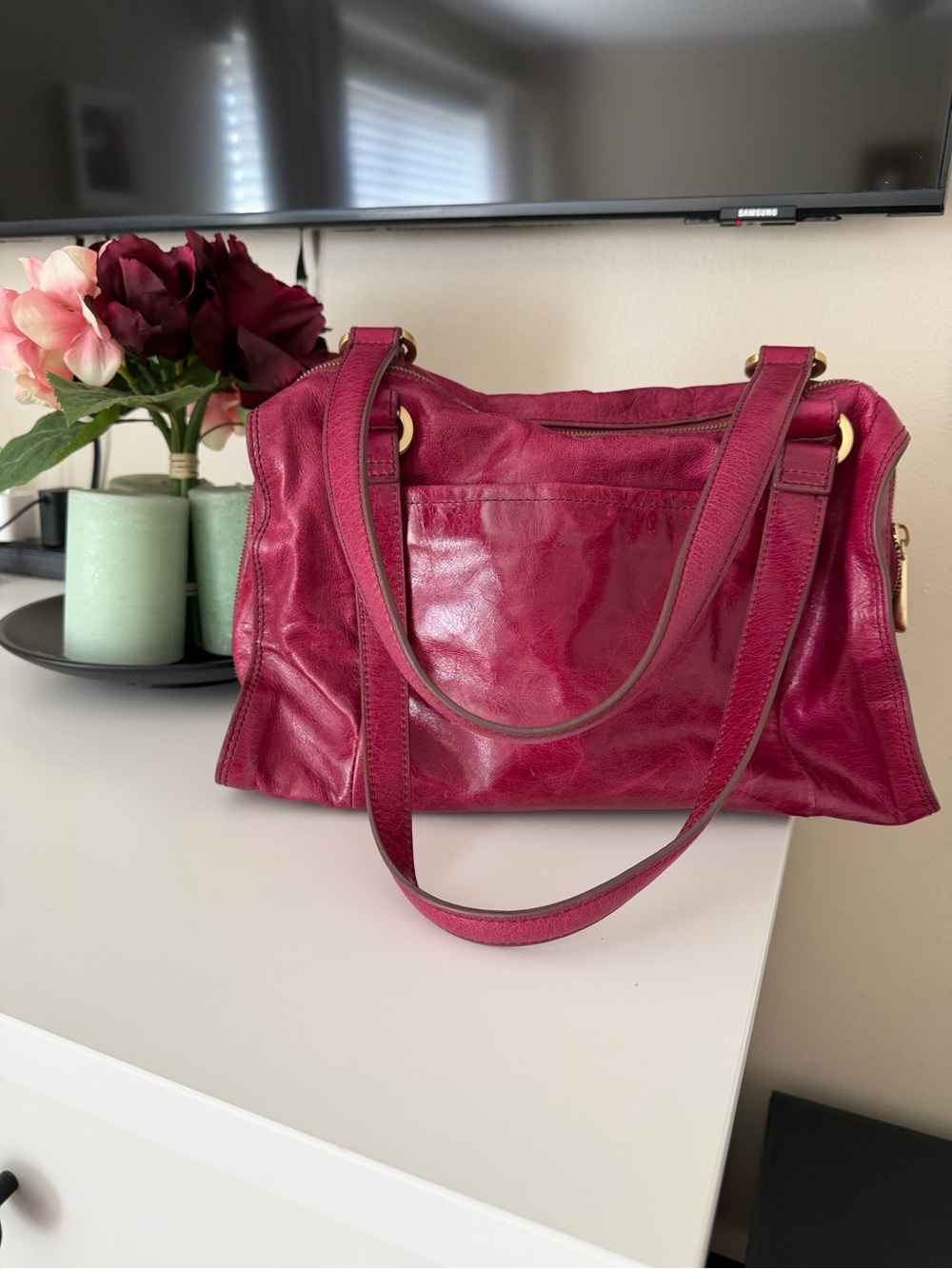 HOBO The Original Magenta Pink Leather Shoulder Bag Satchel